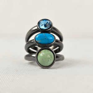 Dyrberg Kern Hematite Blue & Green Stone Ring Size 7