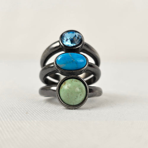 Dyrberg Kern Hematite Blue & Green Stone Ring Size 7