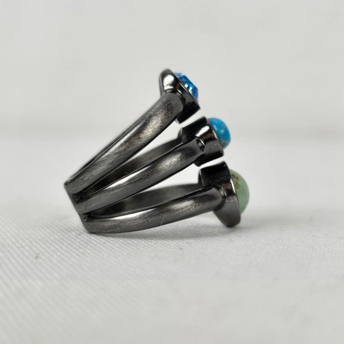 Dyrberg Kern Hematite Blue & Green Stone Ring Size 7