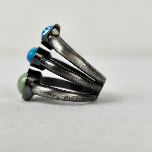 Dyrberg Kern Hematite Blue & Green Stone Ring Size 7