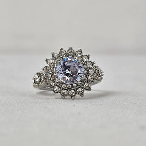 Silver Tone Crystal Stone Statement Ring Size 8