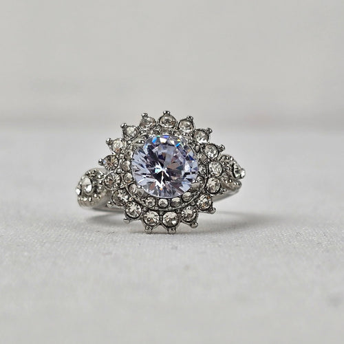 Silver Tone Crystal Stone Statement Ring Size 8