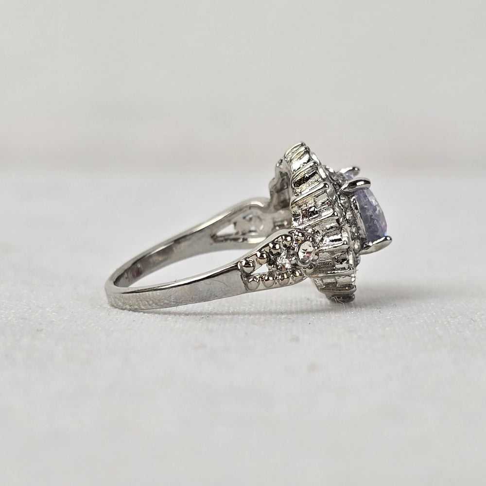 Silver Tone Crystal Stone Statement Ring Size 8