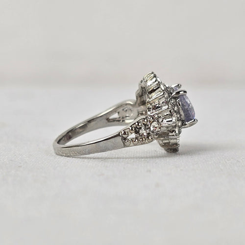 Silver Tone Crystal Stone Statement Ring Size 8