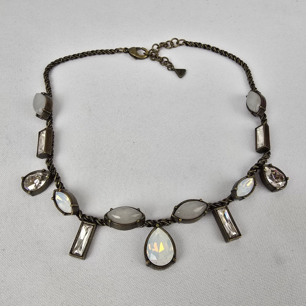 Silpada KR Collection Antiqued Brass Quartz & Swarovski Crystal Necklace
