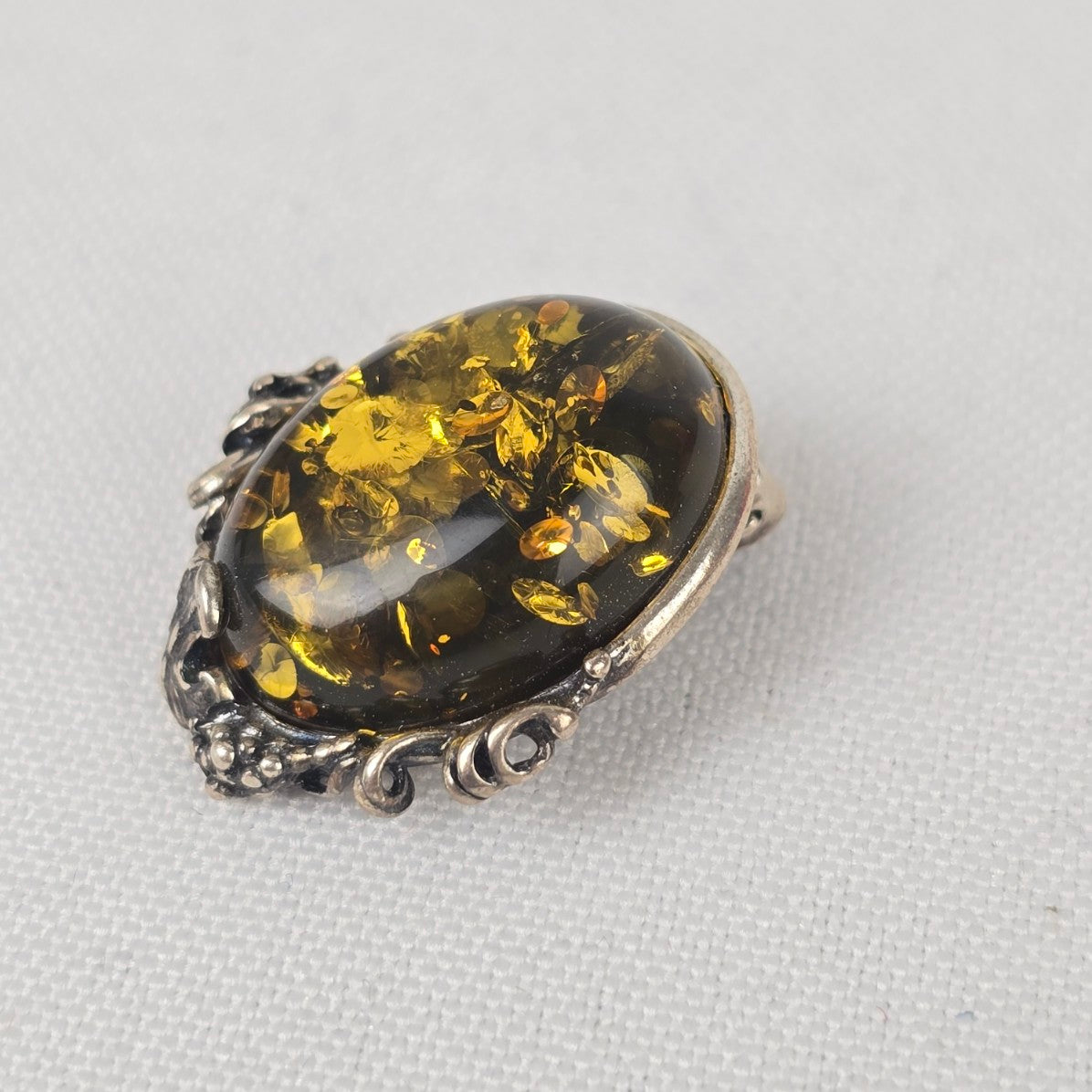 Vintage 925 Sterling Silver Amber Clip On Earrings