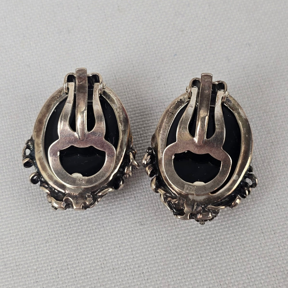 Vintage 925 Sterling Silver Amber Clip On Earrings