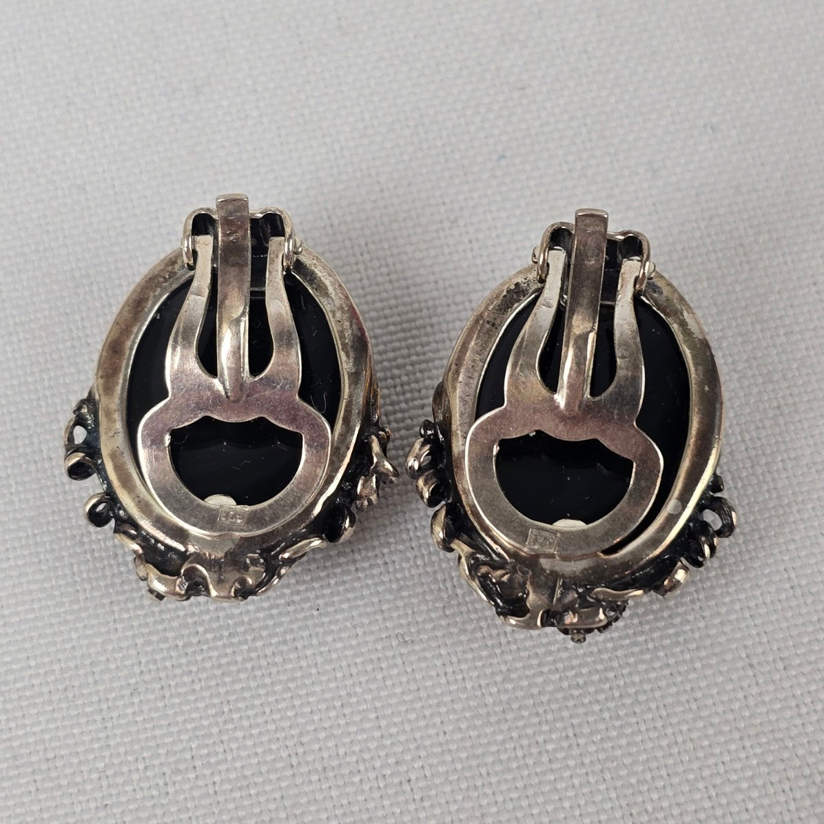 Vintage 925 Sterling Silver Amber Clip On Earrings