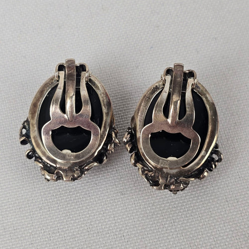 Vintage 925 Sterling Silver Amber Clip On Earrings