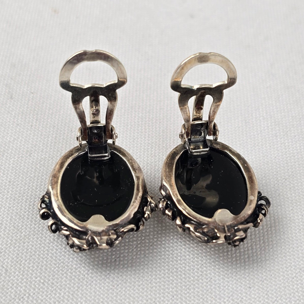 Vintage 925 Sterling Silver Amber Clip On Earrings