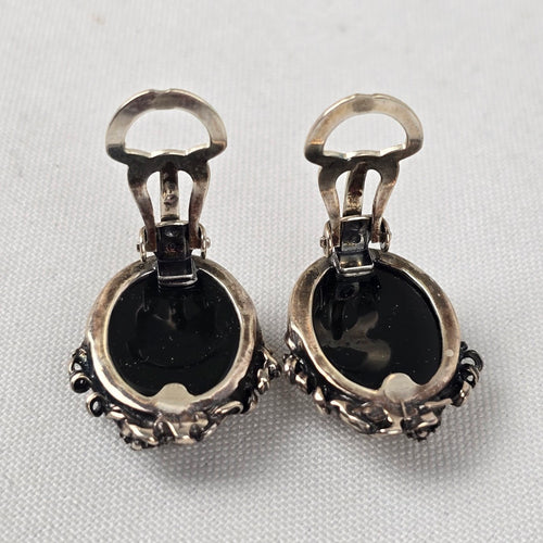 Vintage 925 Sterling Silver Amber Clip On Earrings