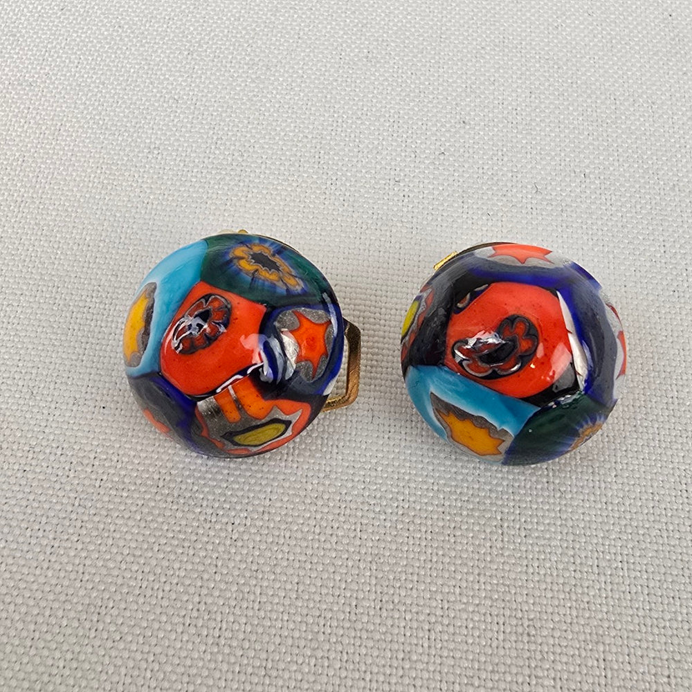 Vintage Glass Millefiori Colorful Clip On Earrings
