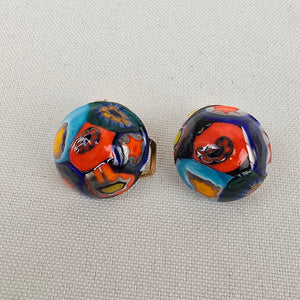 Vintage Glass Millefiori Colorful Clip On Earrings