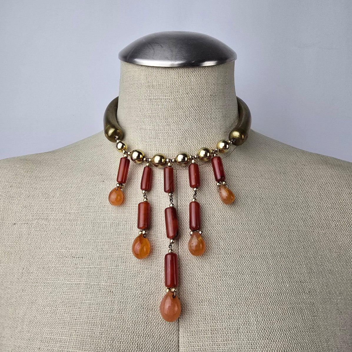 Vintage Bronze Natural Stone Chandelier Choker Necklace