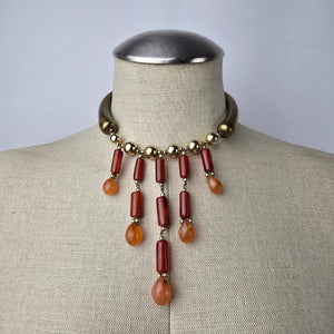 Vintage Bronze Natural Stone Chandelier Choker Necklace