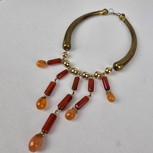 Vintage Bronze Natural Stone Chandelier Choker Necklace