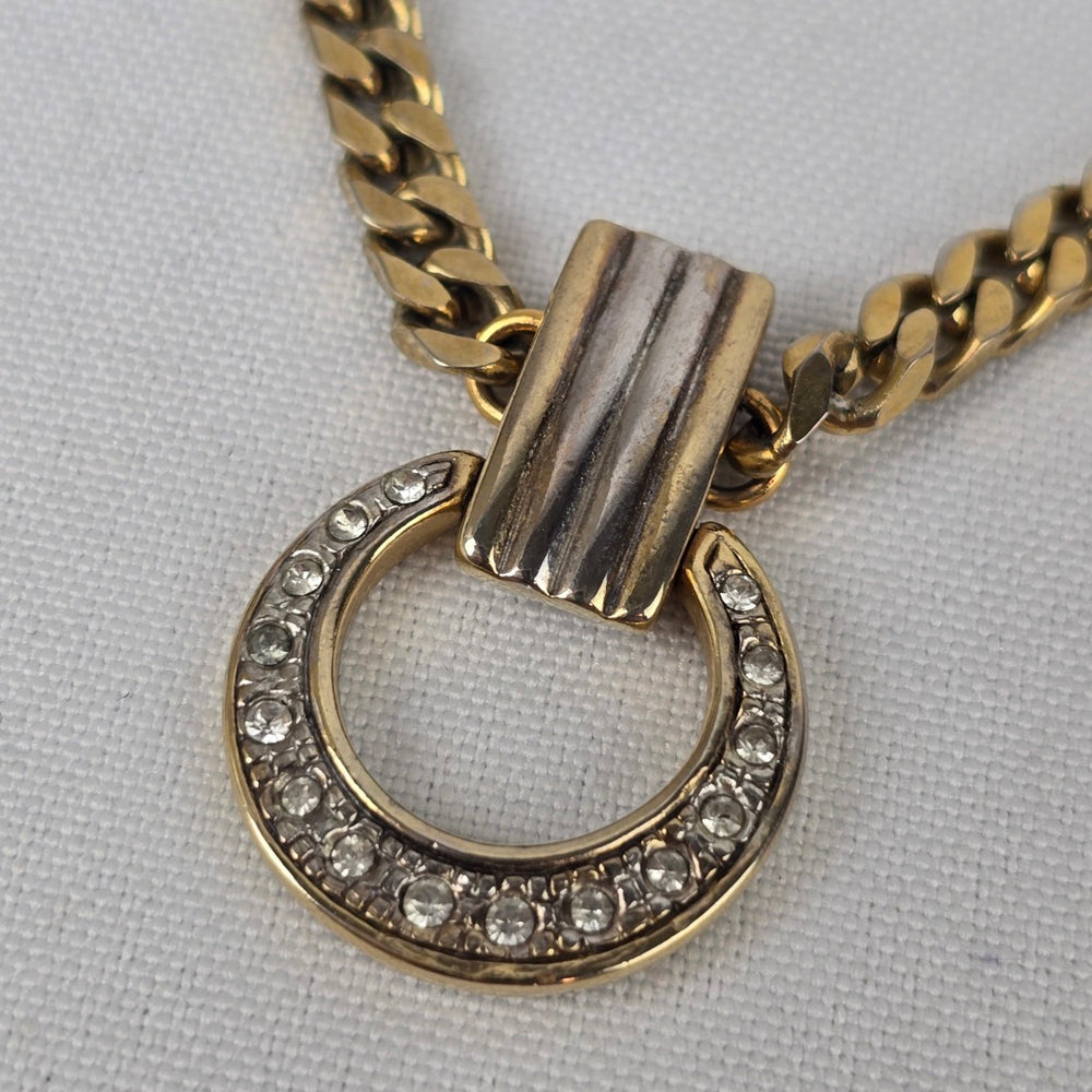 Vintage 1980s Gold Rhinestone Chain Necklace