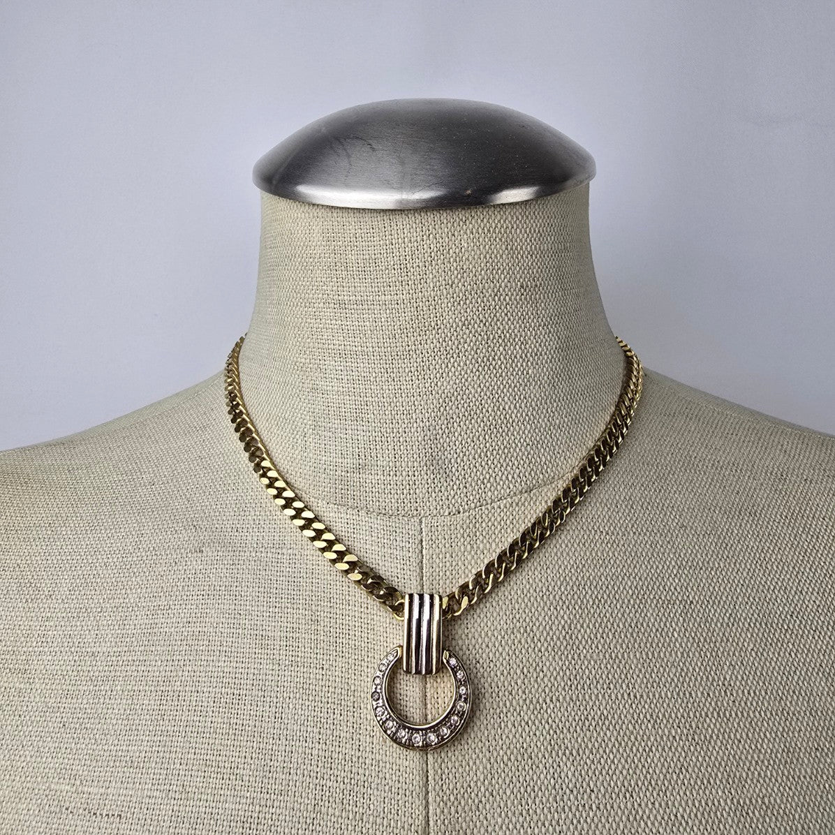Vintage 1980s Gold Rhinestone Chain Necklace
