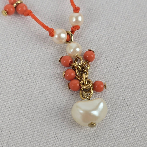Avon Fresh Water Pearl Hand Knotted Beaded Coral Necklace & Earrings