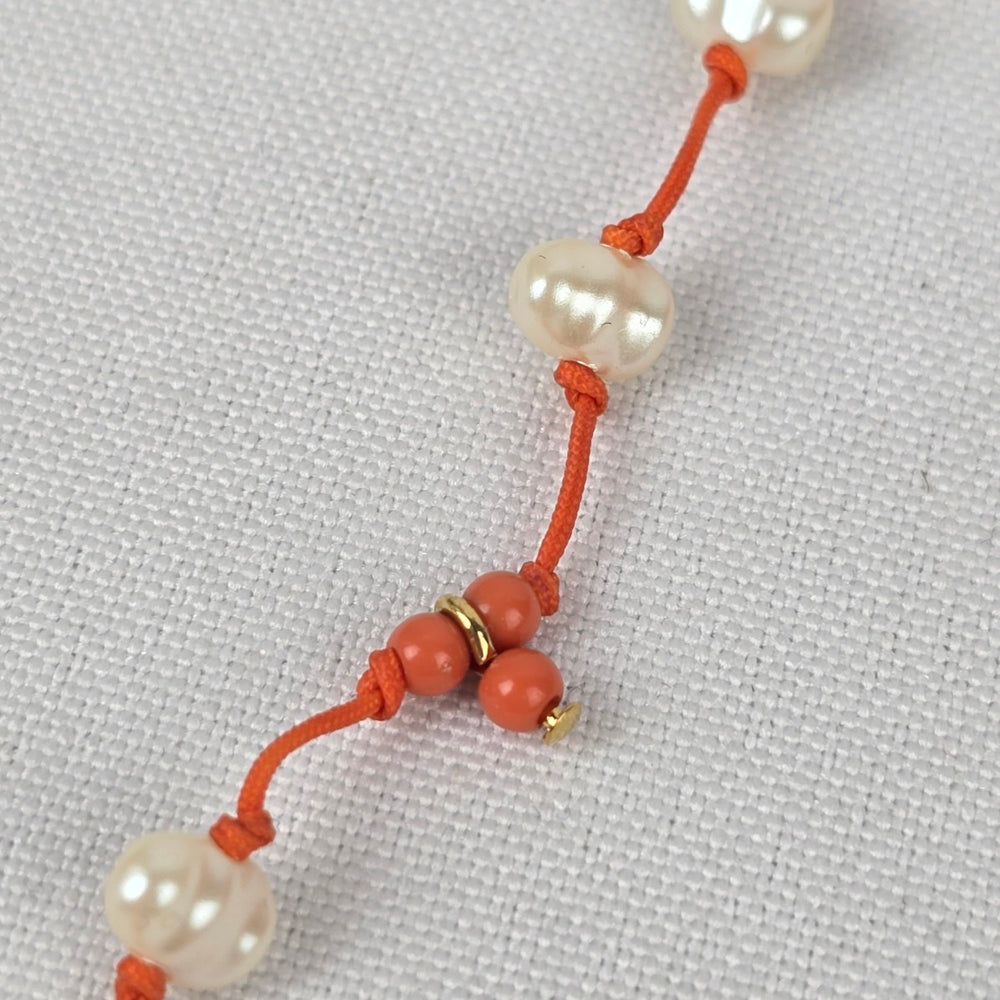 Avon Fresh Water Pearl Hand Knotted Beaded Coral Necklace & Earrings
