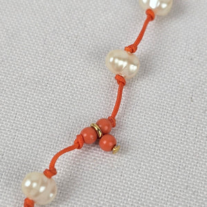 Avon Fresh Water Pearl Hand Knotted Beaded Coral Necklace & Earrings