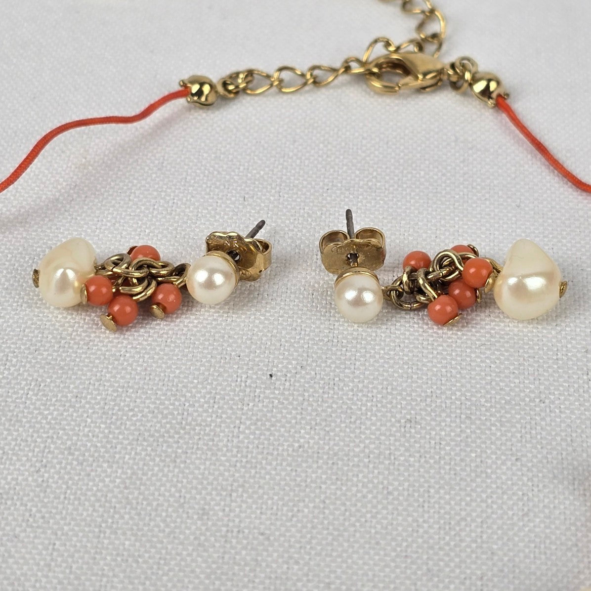 Avon Fresh Water Pearl Hand Knotted Beaded Coral Necklace & Earrings