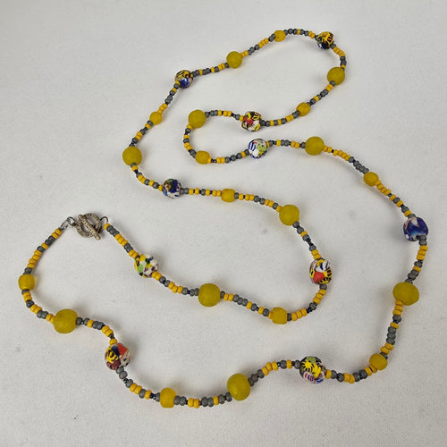 Handmade Yellow Glass Colorful Beaded Long Necklace