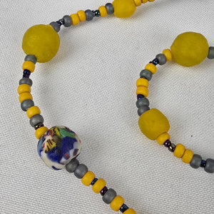 Handmade Yellow Glass Colorful Beaded Long Necklace