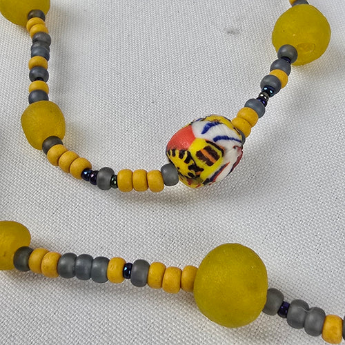 Handmade Yellow Glass Colorful Beaded Long Necklace