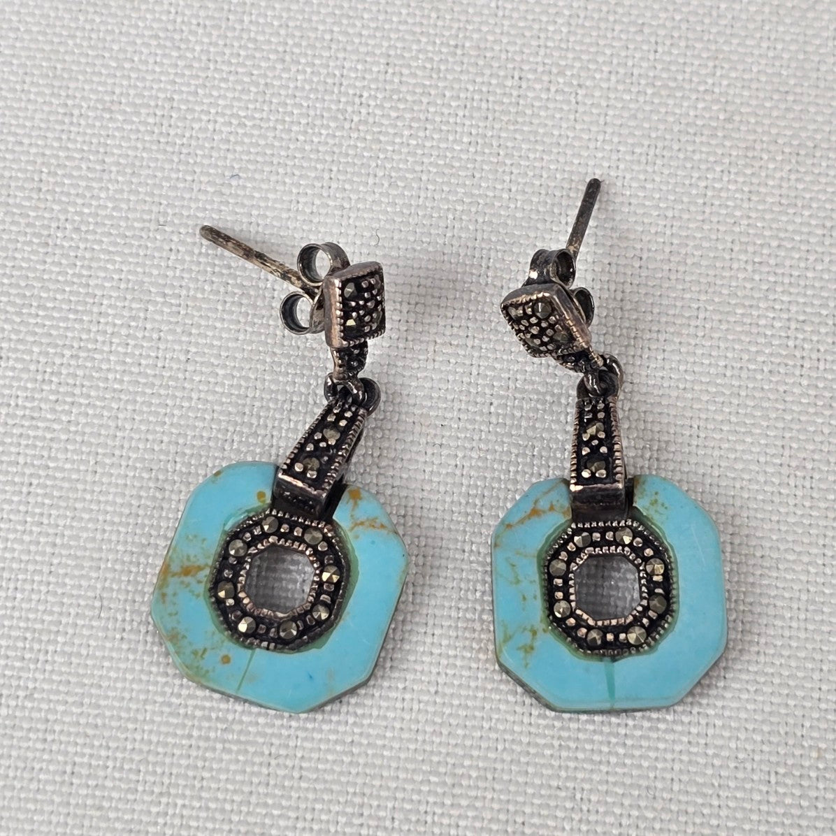 925 Sterling Silver Turquoise Pendant Chain Necklace & Earring Set