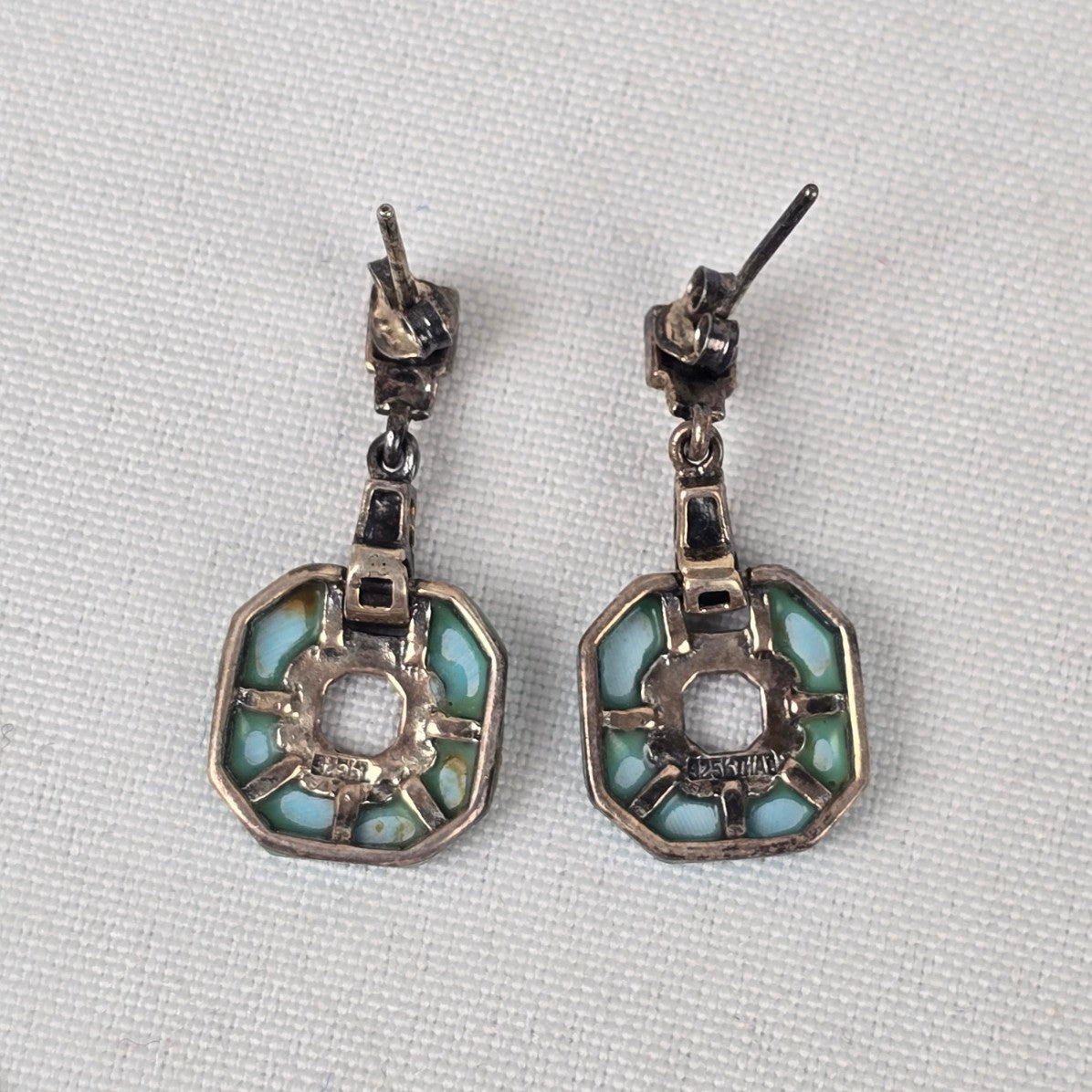 925 Sterling Silver Turquoise Pendant Chain Necklace & Earring Set
