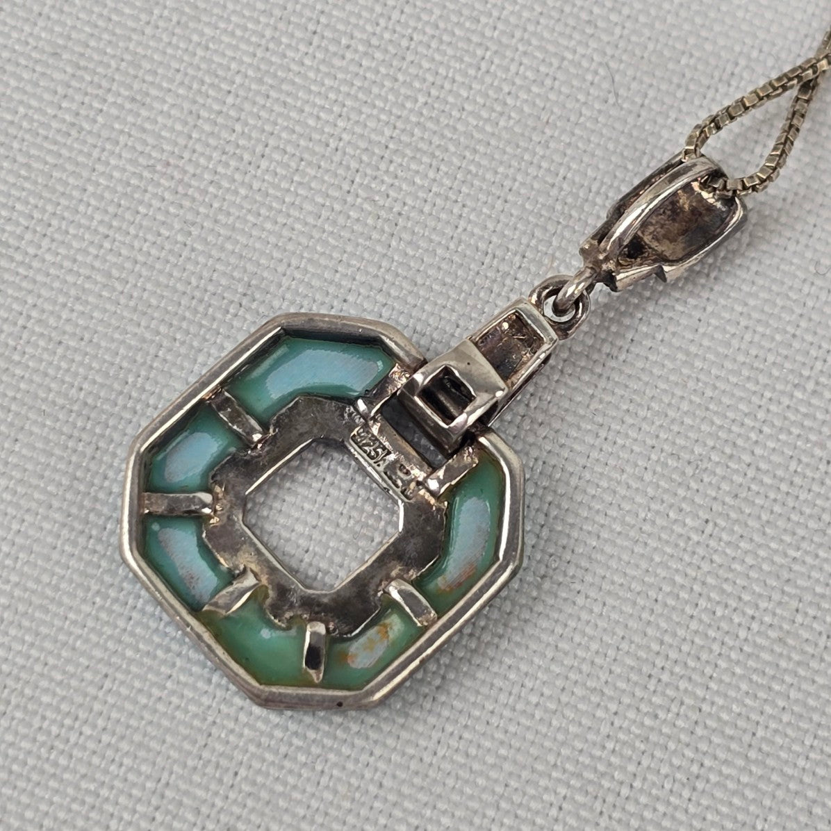 925 Sterling Silver Turquoise Pendant Chain Necklace & Earring Set