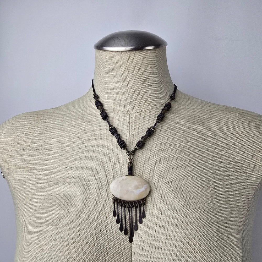 Vintage Bronze Natural Stone Chandelier Pendant Necklace