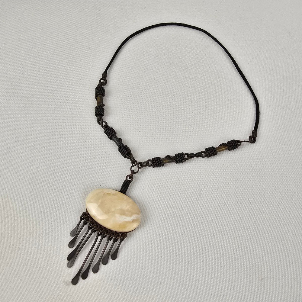 Vintage Bronze Natural Stone Chandelier Pendant Necklace