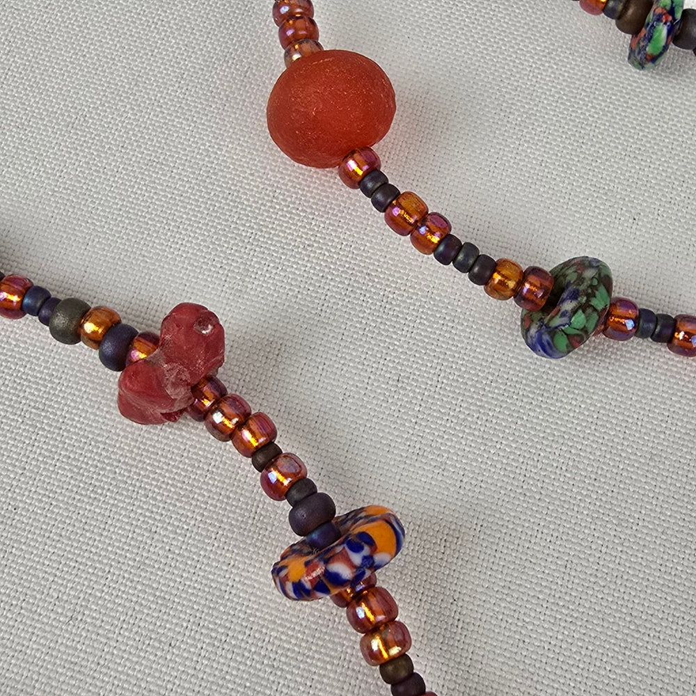 Handmade Red Glass Colorful Beaded Long Necklace