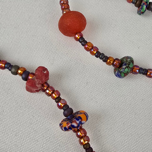 Handmade Red Glass Colorful Beaded Long Necklace