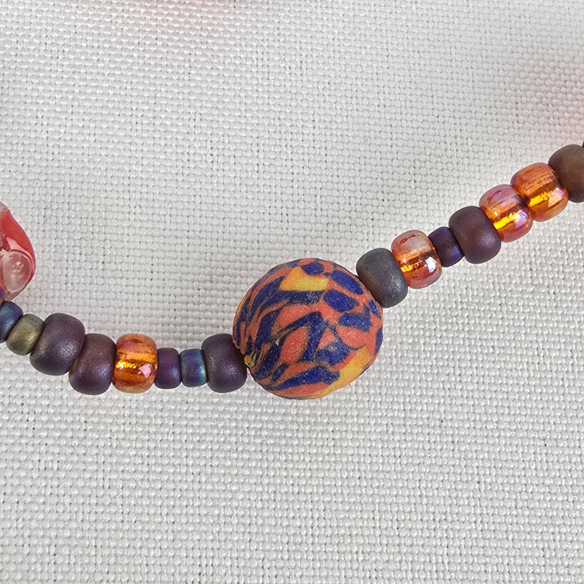 Handmade Red Glass Colorful Beaded Long Necklace