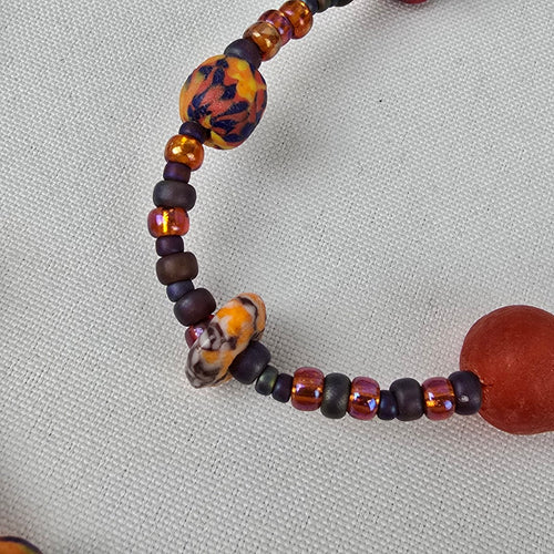 Handmade Red Glass Colorful Beaded Long Necklace