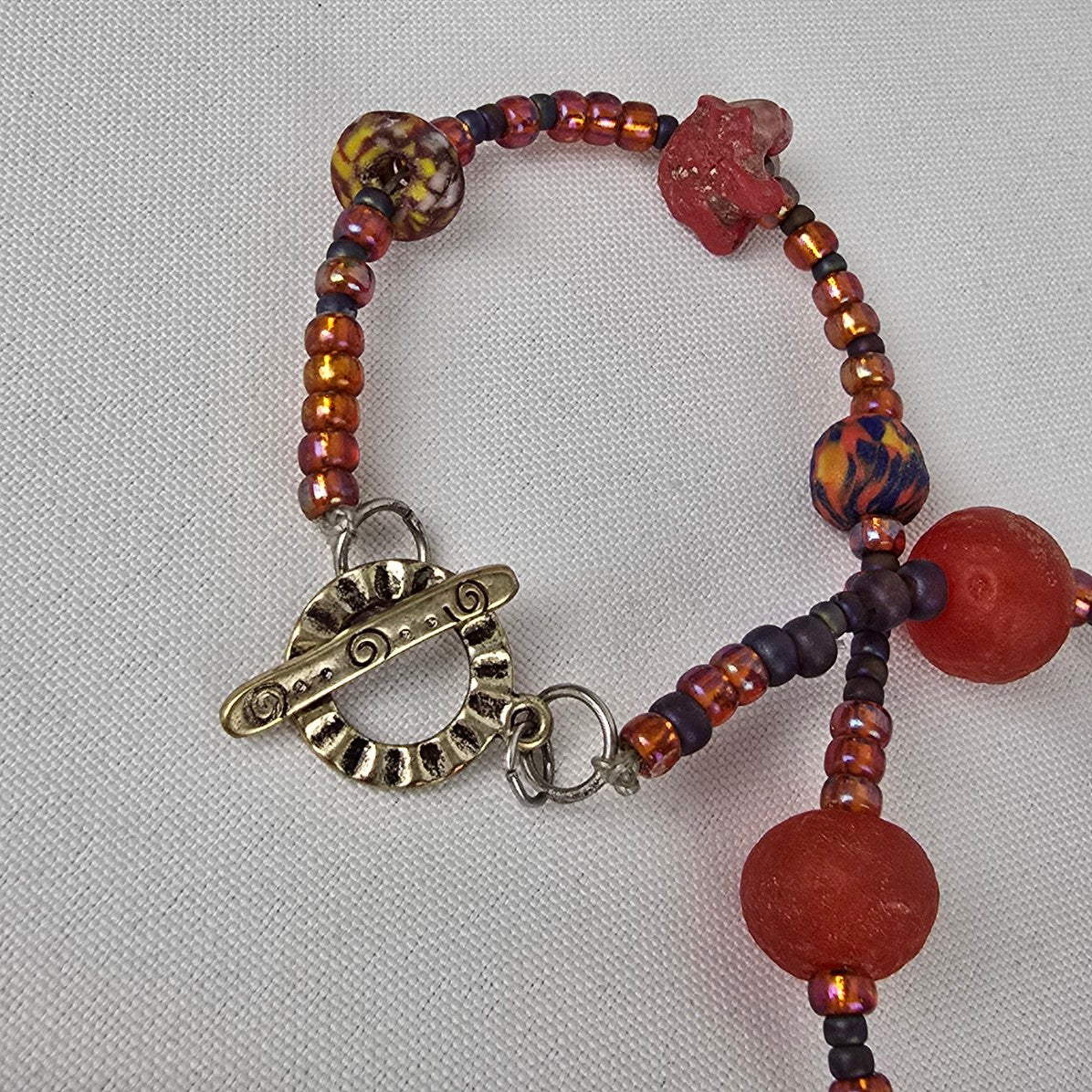 Handmade Red Glass Colorful Beaded Long Necklace