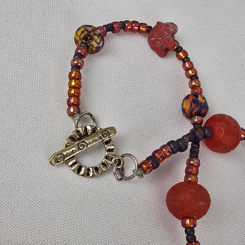 Handmade Red Glass Colorful Beaded Long Necklace
