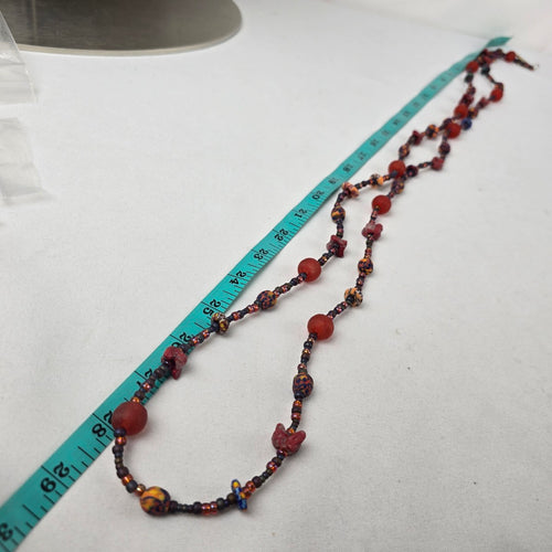 Handmade Red Glass Colorful Beaded Long Necklace