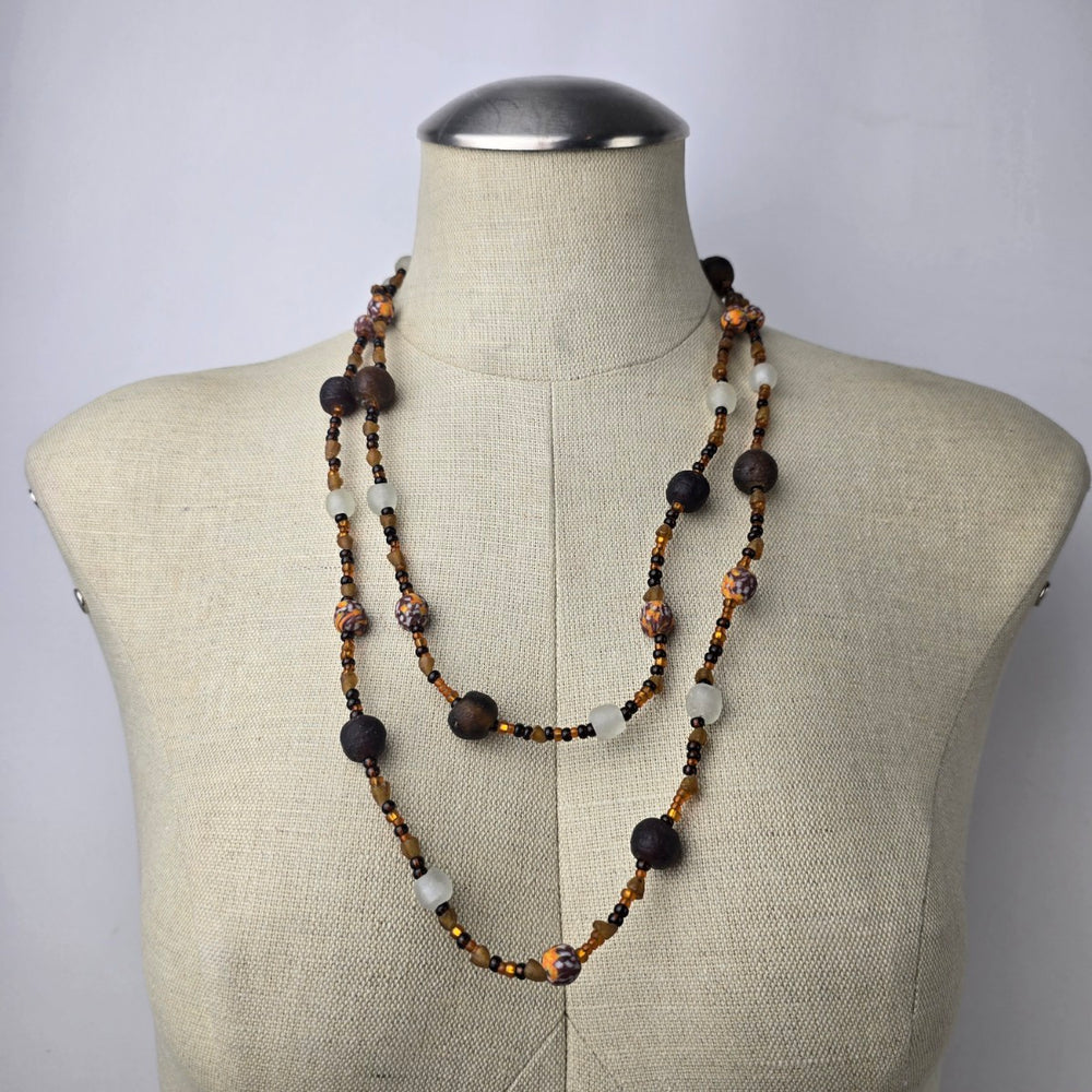 Handmade Brown & Black Glass Beaded Long Necklace