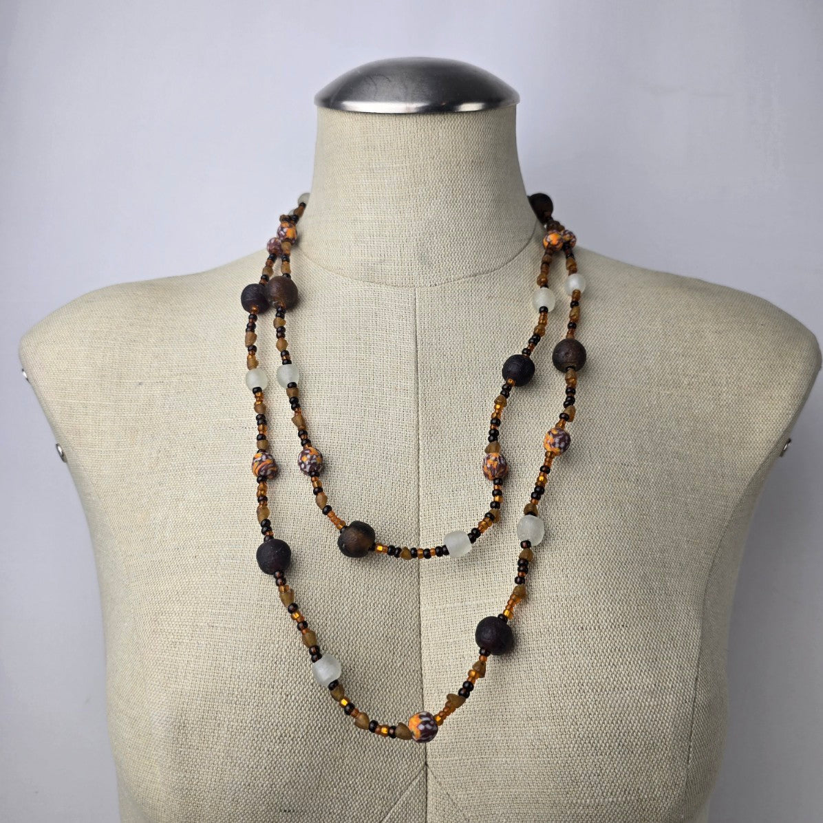 Handmade Brown & Black Glass Beaded Long Necklace