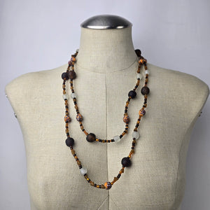 Handmade Brown & Black Glass Beaded Long Necklace