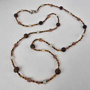 Handmade Brown & Black Glass Beaded Long Necklace