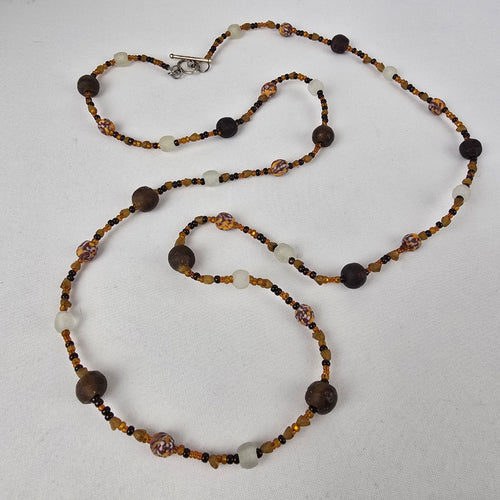 Handmade Brown & Black Glass Beaded Long Necklace
