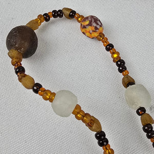 Handmade Brown & Black Glass Beaded Long Necklace