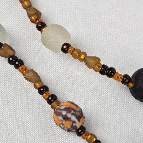 Handmade Brown & Black Glass Beaded Long Necklace