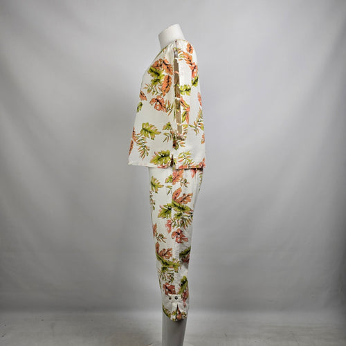 CMC Cream Cotton Floral Two Piece Top & Capri Set Size M/L