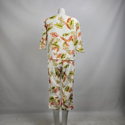 CMC Cream Cotton Floral Two Piece Top & Capri Set Size M/L
